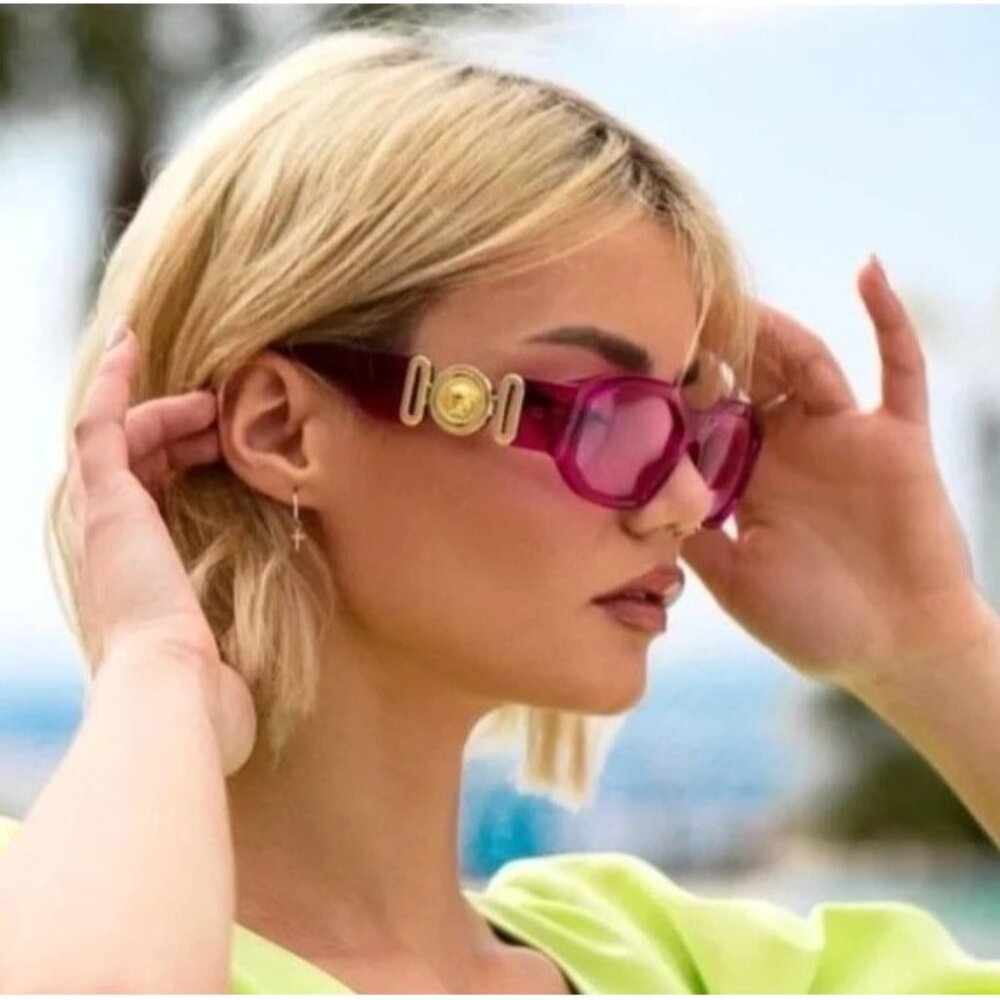 VERSACE Sunglasses VE4361 5334/5 Transparent Fuxia Pink Medusa Biggie Designer - Picture 2 of 16
